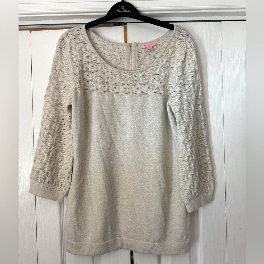 Lilly Pulitzer Ivory Gold Mid Length Sleeve Causal Sweater Shirt Size Large